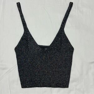 XS Cropped black tank top with rainbow shimmer.